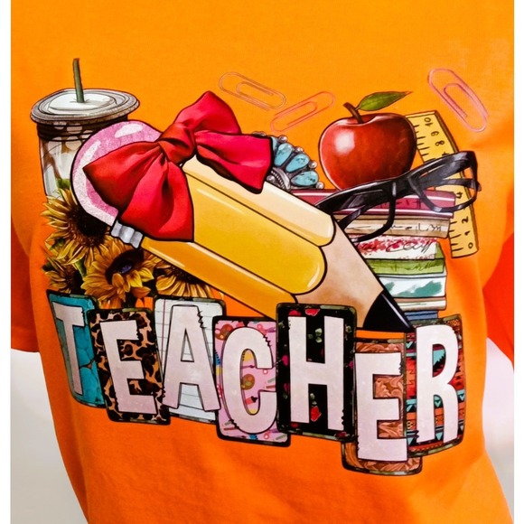 Tops Orange Women Large T-shirt with‎ Teacher Designs - Picture 3 of 7